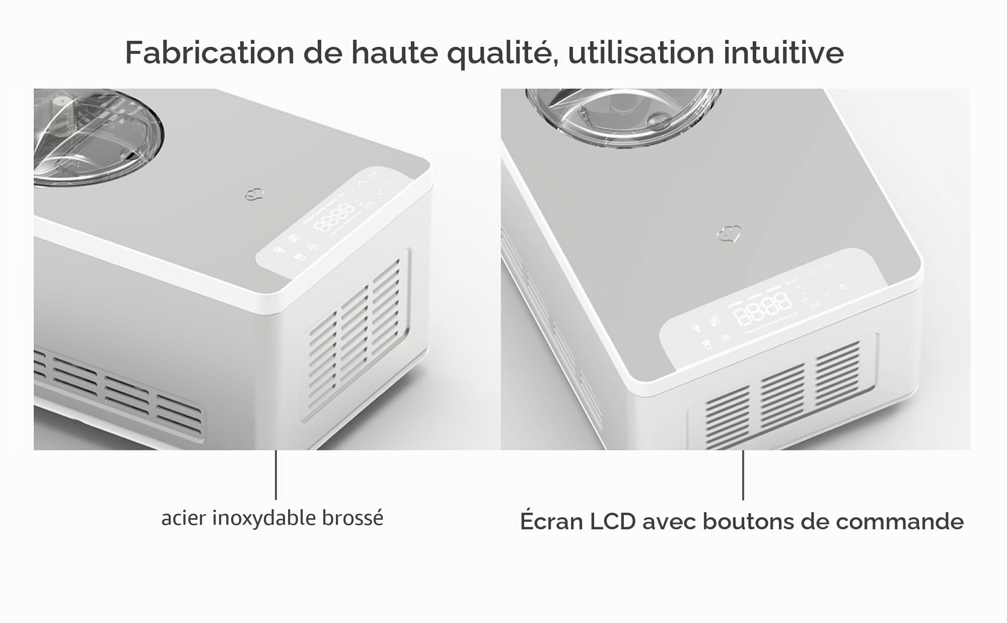 SPRINGLANE Sorbetière et yaourtière Elisa 2,0 L avec compresseur auto-refroidissant 180 W (Argent, avec accessoires et récipient en acier inoxydable)