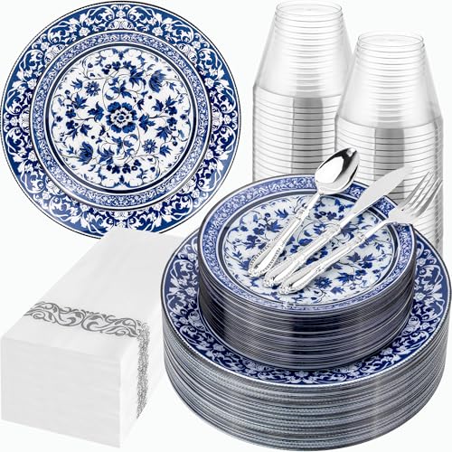 Hioasis 175PCS Blue Plastic Plates - Floral...