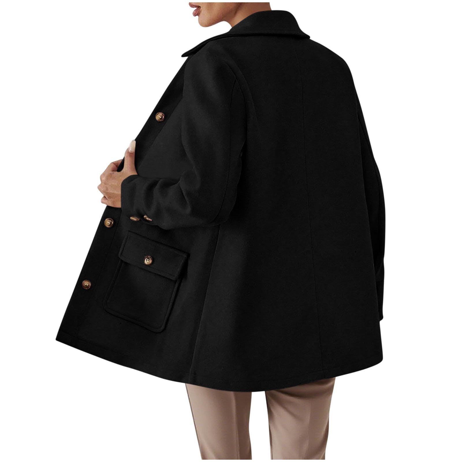 HAOLEI Chaqueta Mujer Invierno de Lana Cuello Solapa Chaquetas de Manga Larga con Botonadura Sencilla Elegantes Tench Coat con Cuello de Solapa Cálido Abrigos Paño Corto con Bolsillos Moda Gabardina
