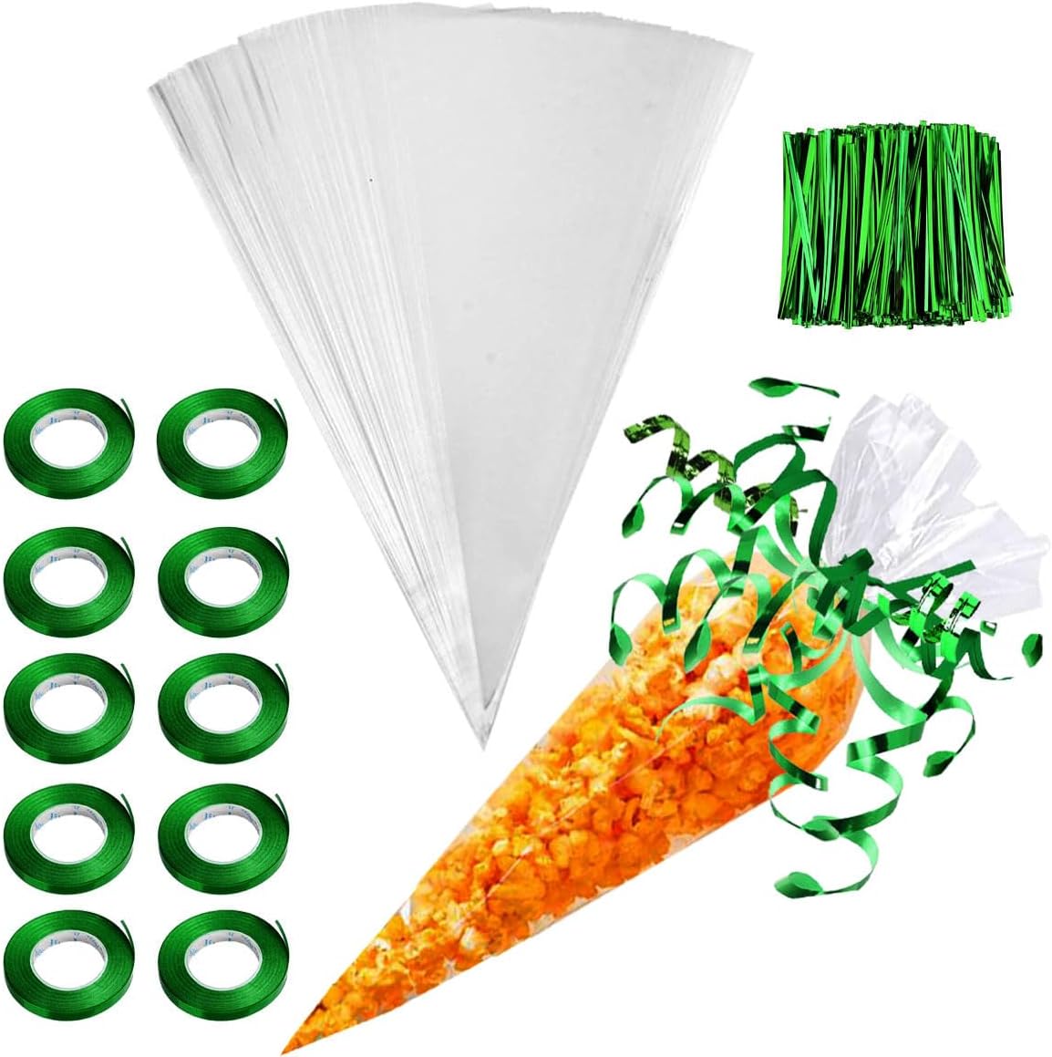 BASHOUT 100 Easter Cellophane Treat Bags - Colorful Egg Pattern With Ties For Candy & Party Favors