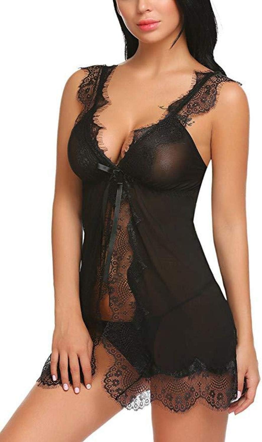Women'S Lingerie Sets Bathrobe Temptation Strap Sexy Pajamas Black