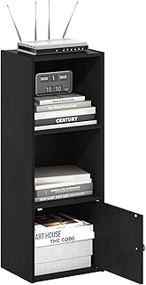 Furinno LUDER Book Shelf, 3-Tier Modern Bookshelf, Bookcase with 1 Door Storage Cabinet, 9.3 x 12 x 31.5, for Living Room, Bedroom, Home Office, Blackwood