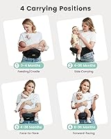 Vista 8 de GROWNSY Portabebés ultra cómodo con asiento de cadera, seguridad mejorada, soporte manos libres para recién nacidos a niños pequeños (0-50 libras)