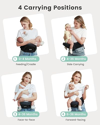 Miniatura 8 de Portabebés ergonómico con múltiples bolsillos, cintura extendida ajustable para recién nacidos y niños pequeños de hasta 50 libras, color negro