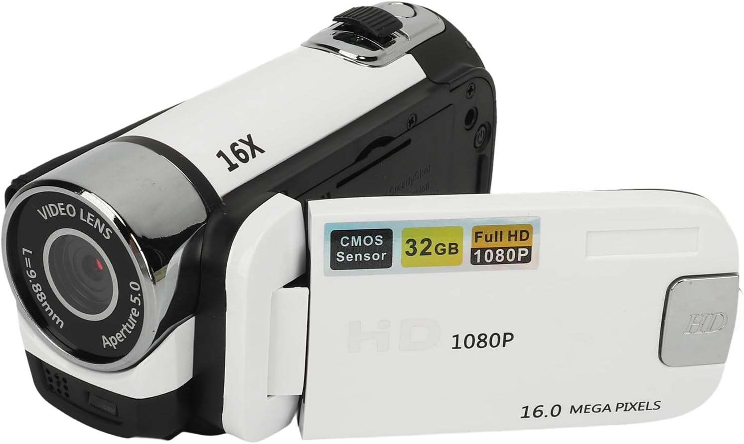 D90 Digital Camera, 1080P 16MP HD Digital Camera with 2.4 Inch Rotatable Screen, 16X Zoom Compact Travel Video Recorder with Fill Light (Black) (White)