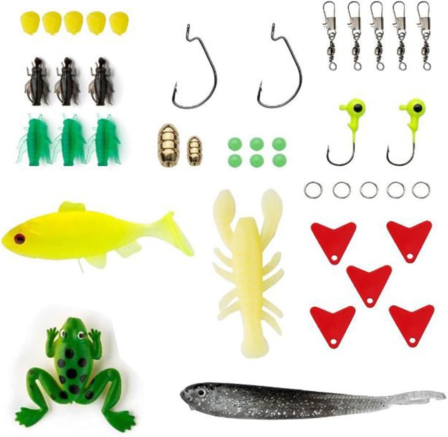 Fishing Lures Kit Bass Baits Tackle-Including Crankbaits, Spinnerbaits, Plastic Worms, Jigs, Topwater Lures, Tackle Box and More Fishing Gear Lures Kit Set