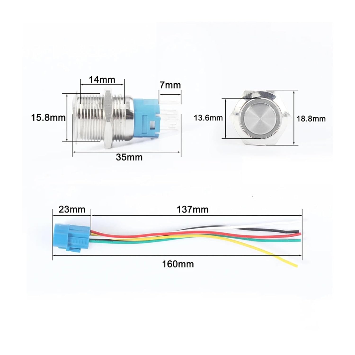 LED 12V 16mm プッシュボタンスイッチ リングマーク 1NO 1NC PC(Yellow,110-220V)