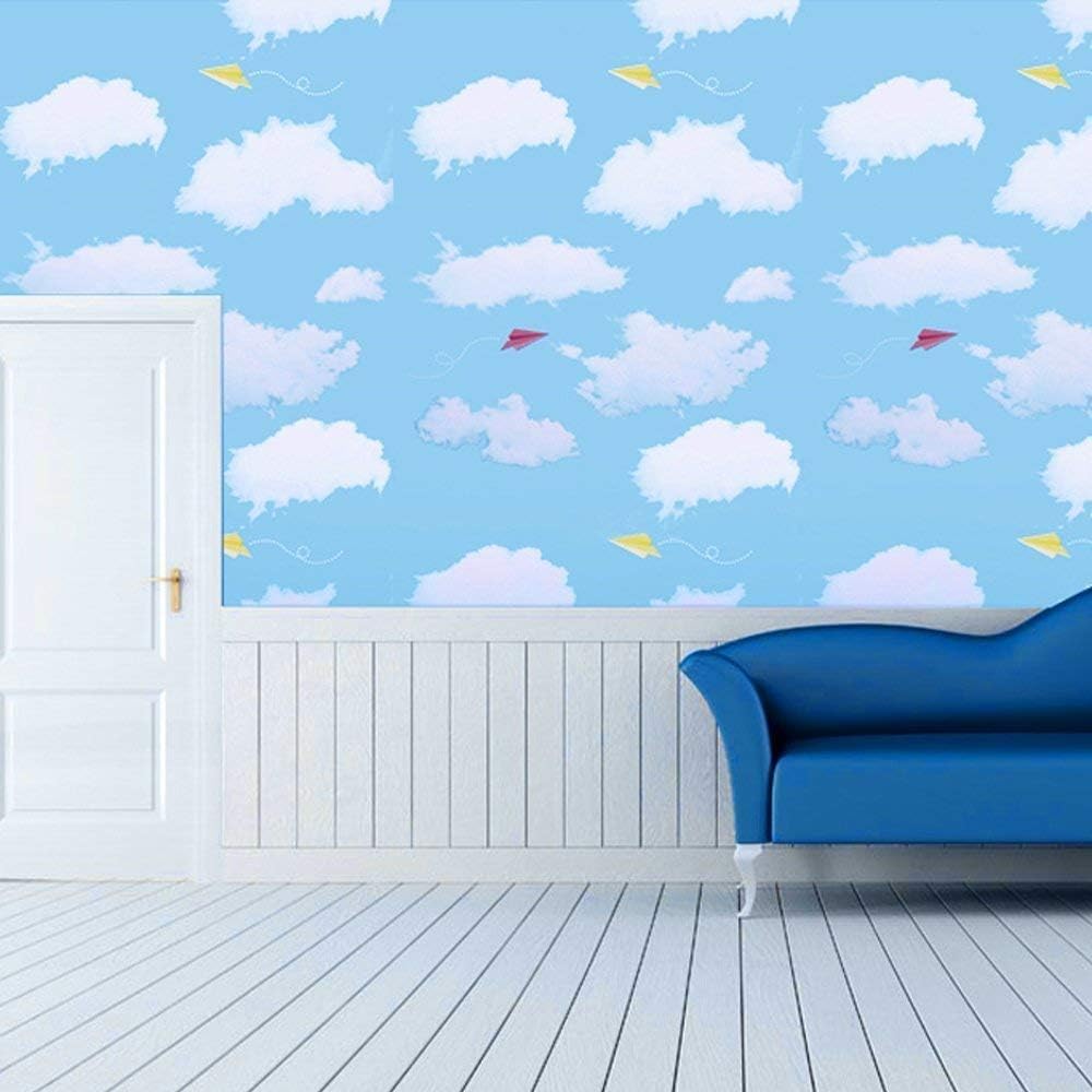 PoetryHome Self Adhesive Blue Sky Contact Paper Wallpaper for Walls Nursery Kids Room Bedroom 17.7x117 Inches