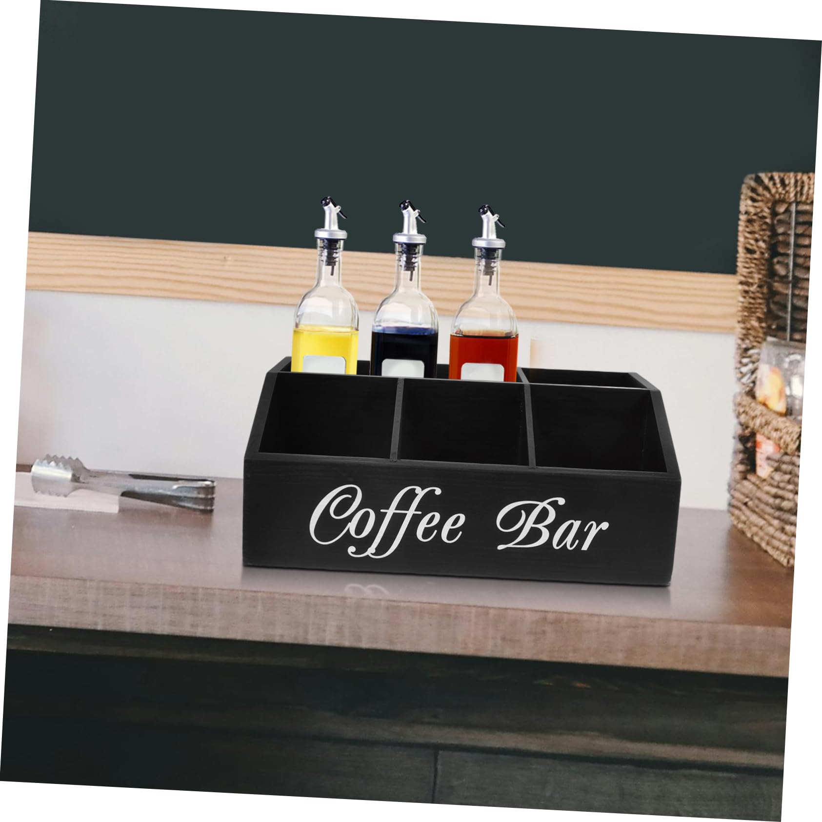 Cabilock Kaffeestation-organizer Aus Holz Multifunktionaler Aufbewahrungsbox Für Arbeitsplatte Kaffeezubehör Organizer Mit Fachdesign Für Zuckerpäckchen Papiertücher Strohhalme Besteck