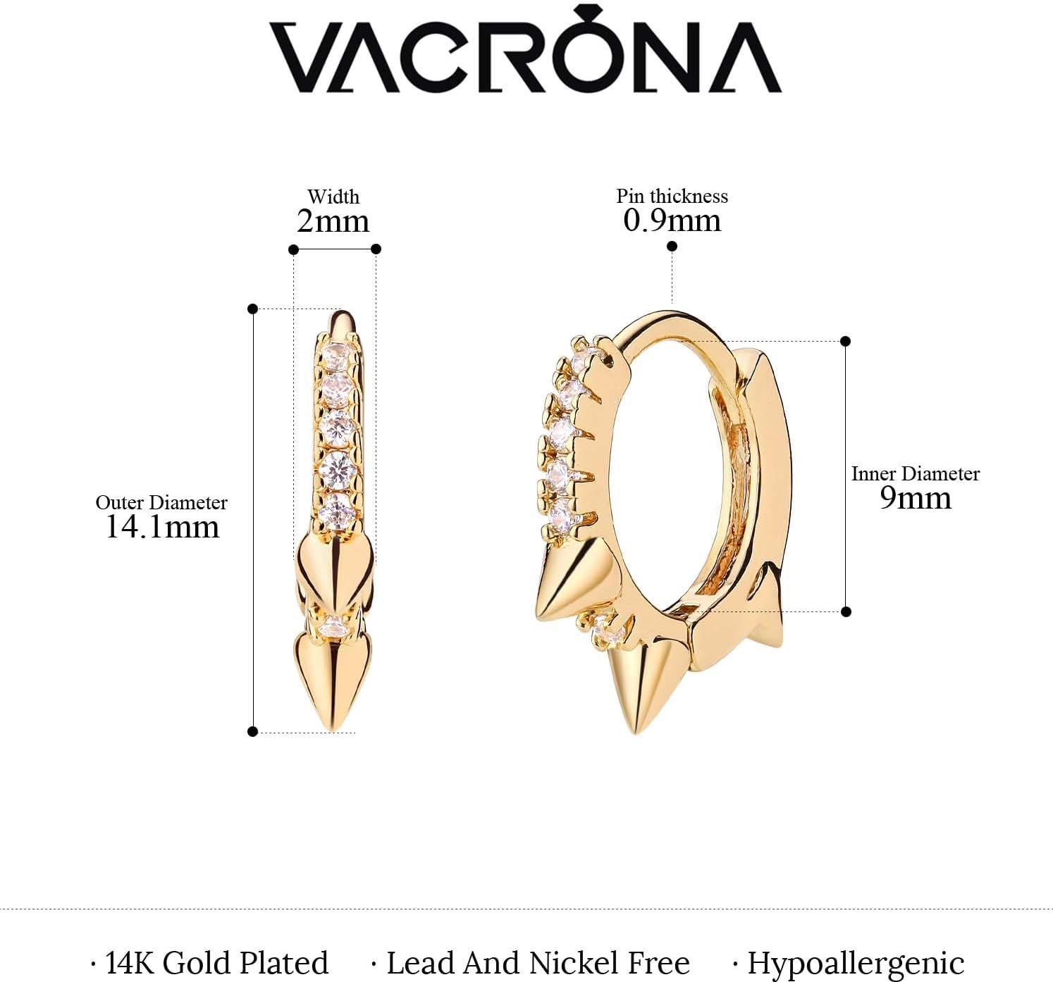 VACRONA Gold Hoop Earrings Huggie for Women Cubic Zirconia 14k Gold Plated Small Huggie Hoops Earrings Hypoallergenic Jewelry Gifts - Image 6