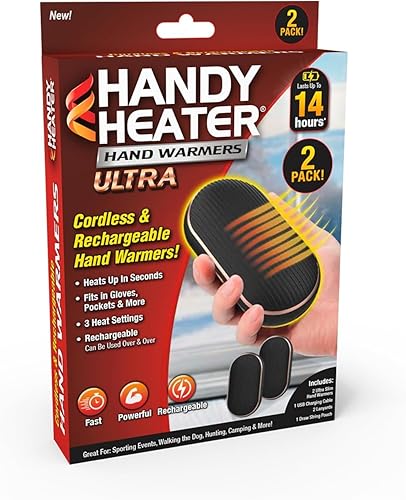 Handy Heater Hand Warmers Ultra - Rechargeable & Cordless with 3 Heat Settings - Portable, Battery Powered, Lightweight - Up To 7 Hours of Run Time