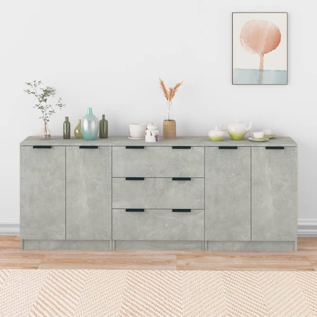 vidaXL Buffets 3 pcs Armoires de Rangement Organisateurs de Maison Meubles de Rangement Armoires de Salon Intérieur Gris Béton Bois d'Ingénierie