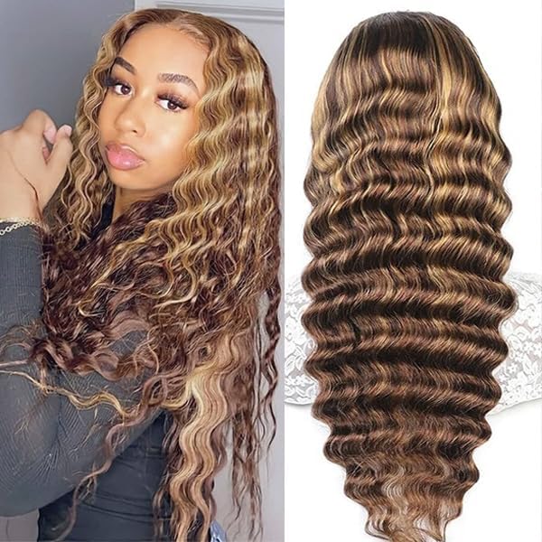 Highlight Ombre Lace Front Wig Human Hair 13x4 Ombre Blonde Pre Plucked 180% Density Wigs with Highlights 16 Inch Loose Wave