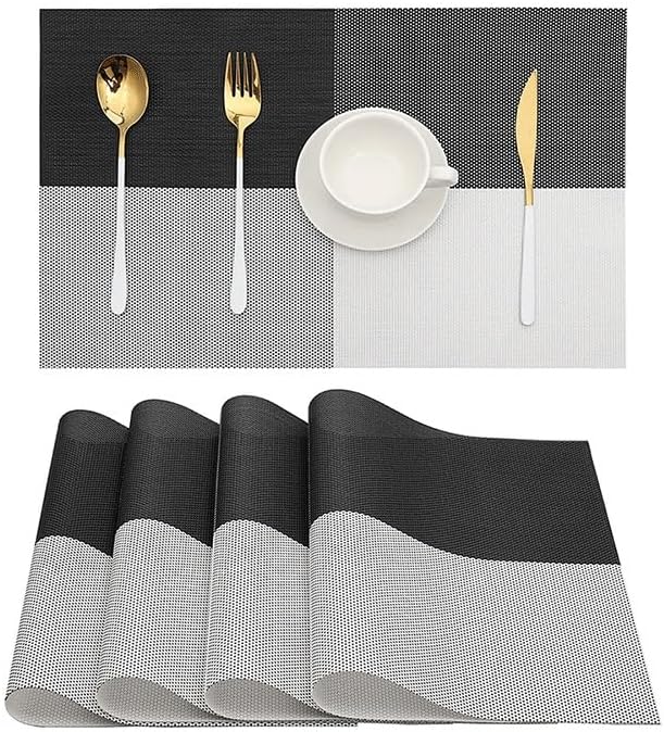 Weave Plaid PlacematsTable Coasters Washable Heat Insulation Non-Slip Woven Vinyl Table Mats for Kitchen Dining Room