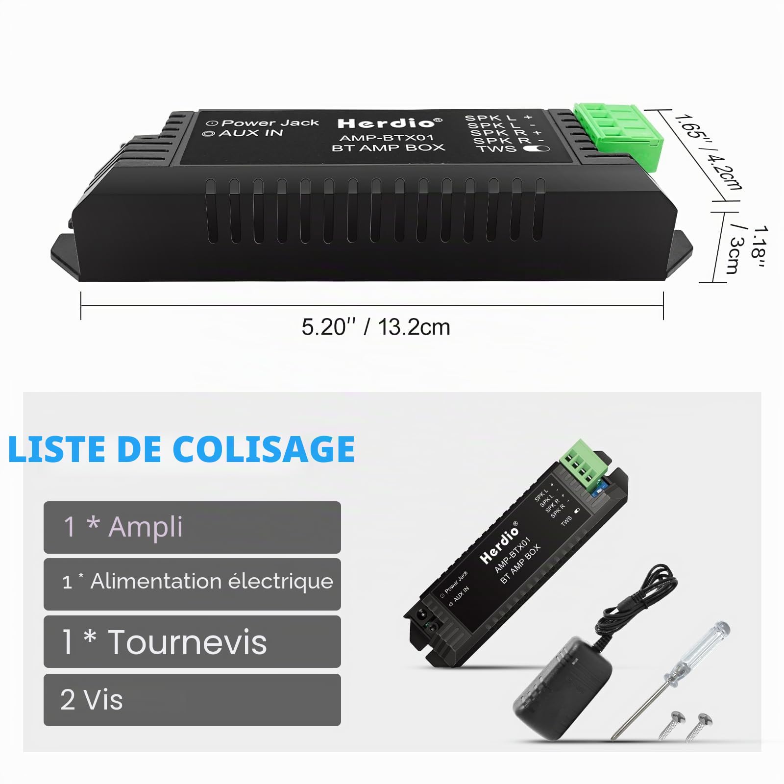 Herdio 2 Channel Receiver System Bluetooth Home Audio AV Receiver and Amplifier, pour Enceintes passives AUX TWS, Convient aux plafonds la Marine Home cinéma Garage l'extérieur et à l'intérieur