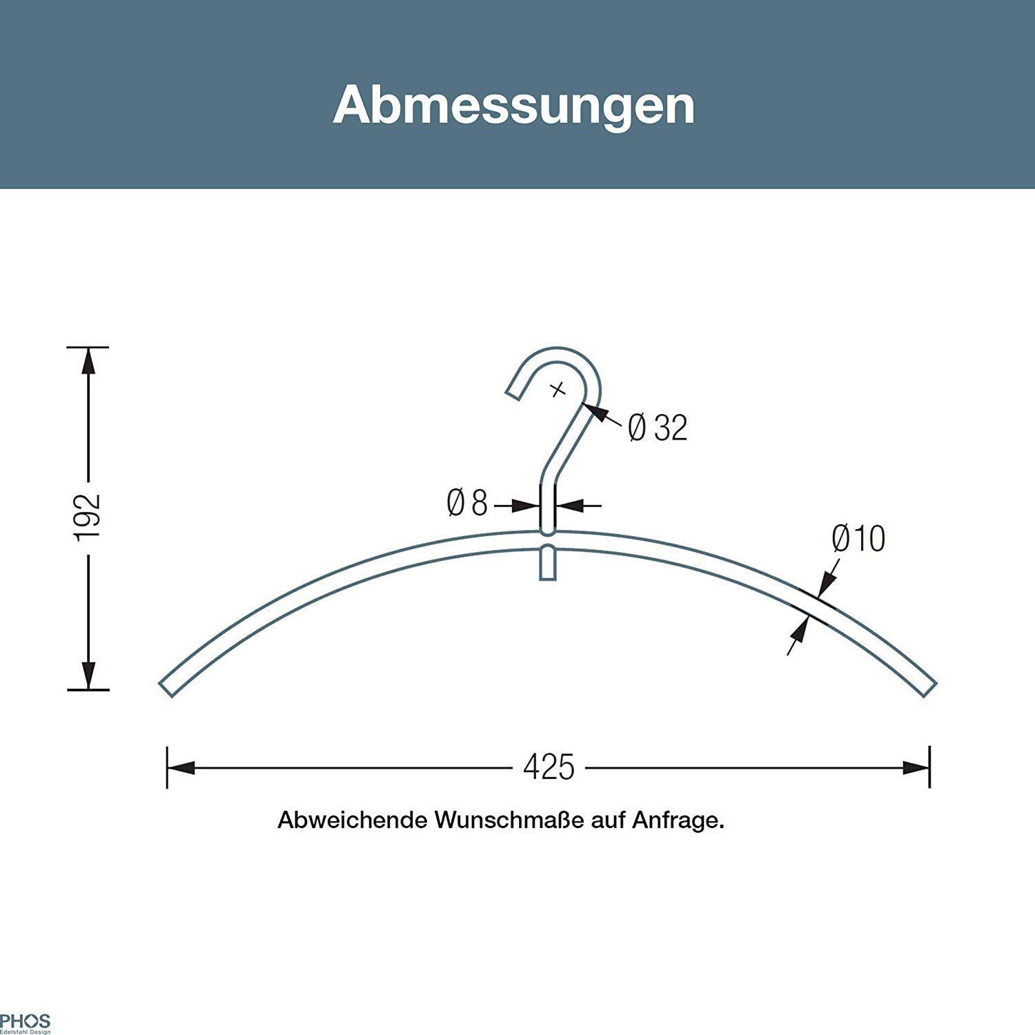 Kleiderbügel-Set drehbar 3 Stück, Edelstahl matt gebürstet, rutschfest, Designer-Garderobenbügel, Premium Jackenbügel, hochwertig, Metall rostfrei, langlebig, 100% Made in Germany - PHOS Design
