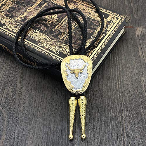 YOQUCOL Golden Long Horn Bull Head Bolo Tie American Western Cowboy Bowtie For Men - Thumbnail 2