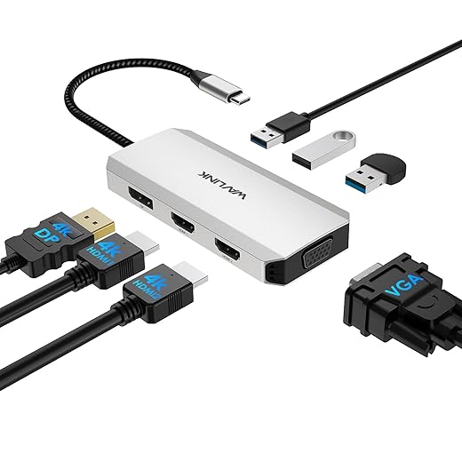 USB C to Dual HDMI Adapter 4K 60hz, 7 in 1 USB C Docking Station with 2 HDMI Displayport VGA Hub, USB C Splitter 4 Monitors Extended Display, USB C Adapter Multiport Dongle for MacBook/Dell/HP/Lenovo