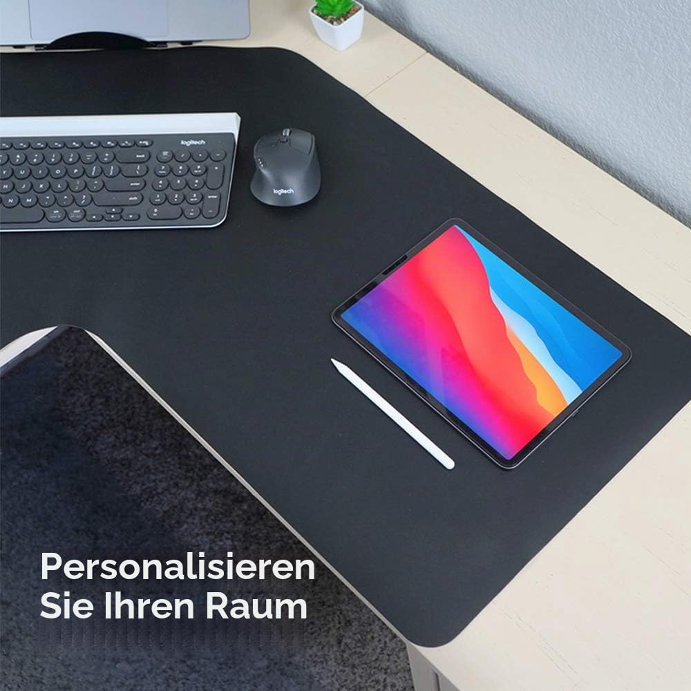 Con-Tact Brand XL Eck-Schreibtischunterlage, wasserdicht, rutschfest, PU-Leder, großer Eck-Computer-Arbeitsplatzschutz, Mauspad, Gaming-Pad, 91,4 x 40,9 cm, L-Form, doppelseitig (schwarz)