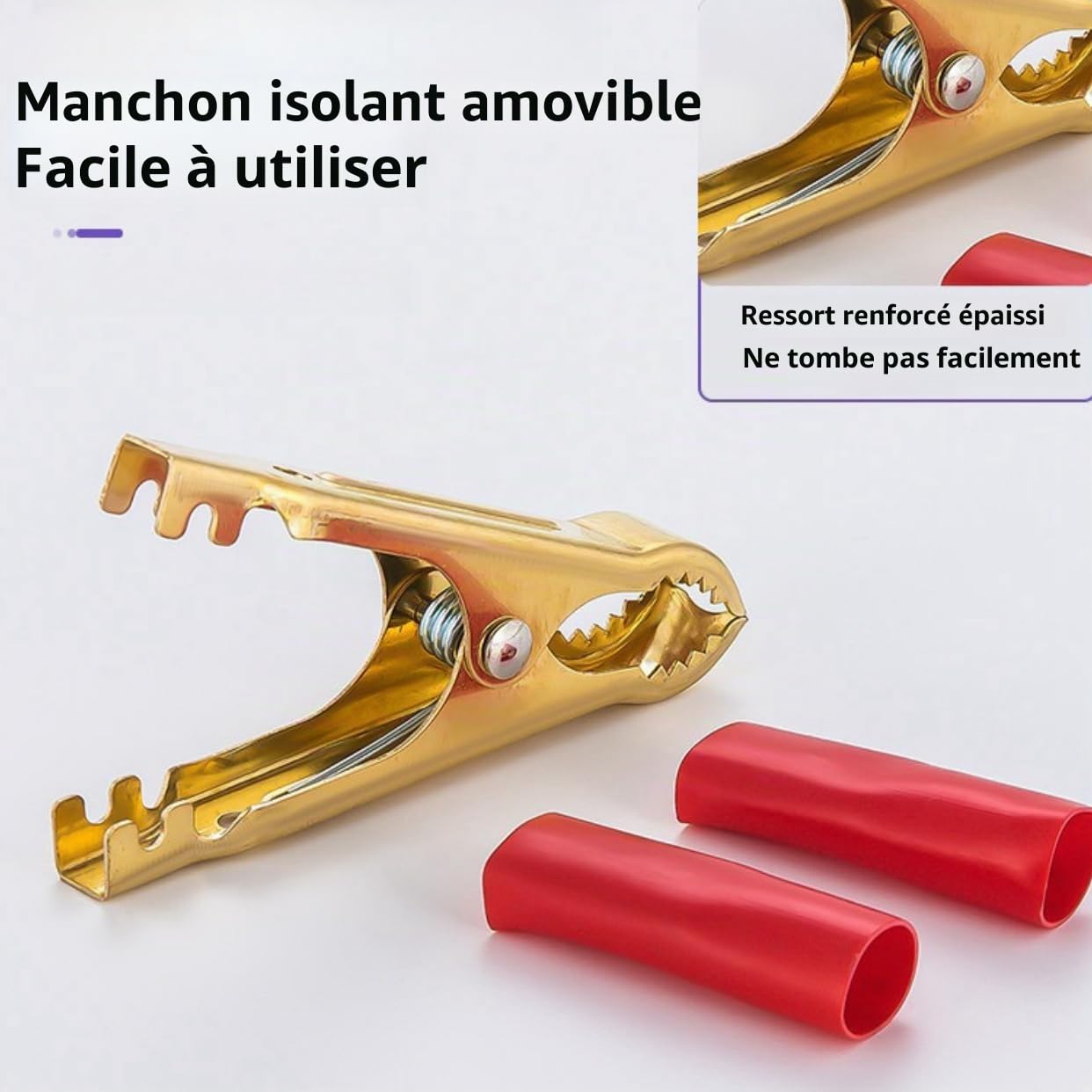 Pinces Crocodiles de Batterie 50A - 6 Pièces en Cuivre, Pince de Démarrage Voiture, 80mm, Rouge et Noir, Idéales pour Chargeurs de Batterie et Applications Automobiles