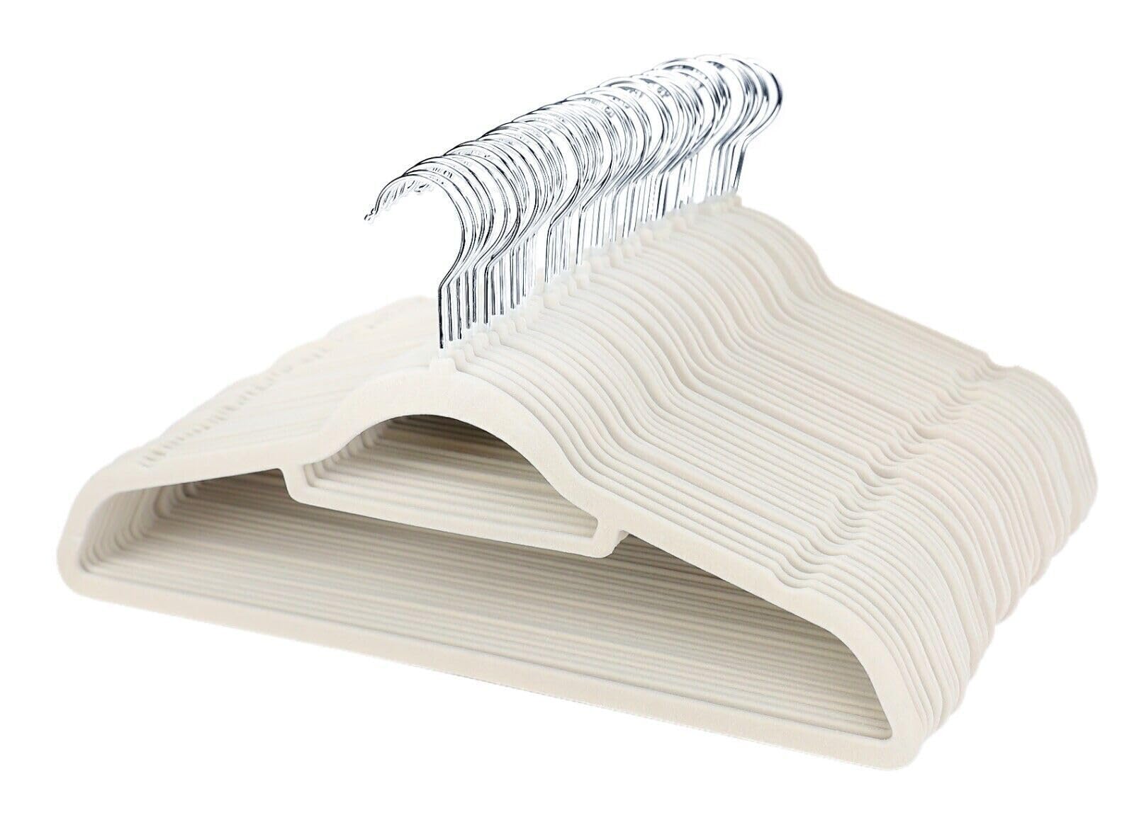 Optimal Products ANTI SLIP FLOCKED COAT CLOTHES HANGERS VELVET TROUSER TIE GARMENTS HANGING SPACE SAVING UK (Ivory, 10)