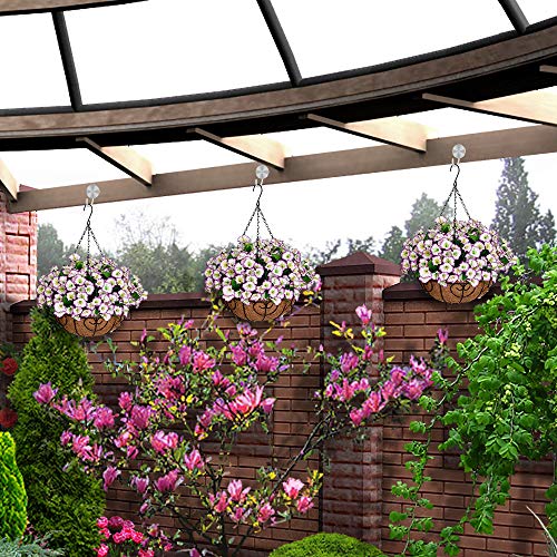 Homsunny Artificial Hanging Flowers In Basket Silk Flower With 12 Inch Flowerpot Centerpieces,Fake Hanging Plants In Coconut Lining Hanging Basket For Outdoors Indoors Courtyard Decor (Light Purple) #TOP2