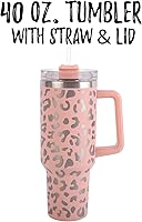 Vista 3 de Lashicorn Vaso de 40 onzas con asa y pajita, color rosa, nude, leopardo, plata, tapa de taza de 10 pulgadas de alto, incluida taza de viaje aislada