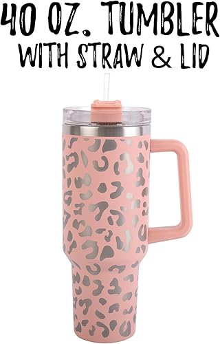 Miniatura 3 de Lashicorn Vaso de 40 onzas con asa y pajita, color rosa, nude, leopardo, plata, tapa de taza de 10 pulgadas de alto, incluida taza de viaje aislada