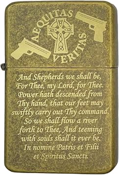 Boondocks Saints Prayer Matte Black Windproof Oil Lighter with Gift Box, Durable Refillable Metal Pocket Lighter AG-1