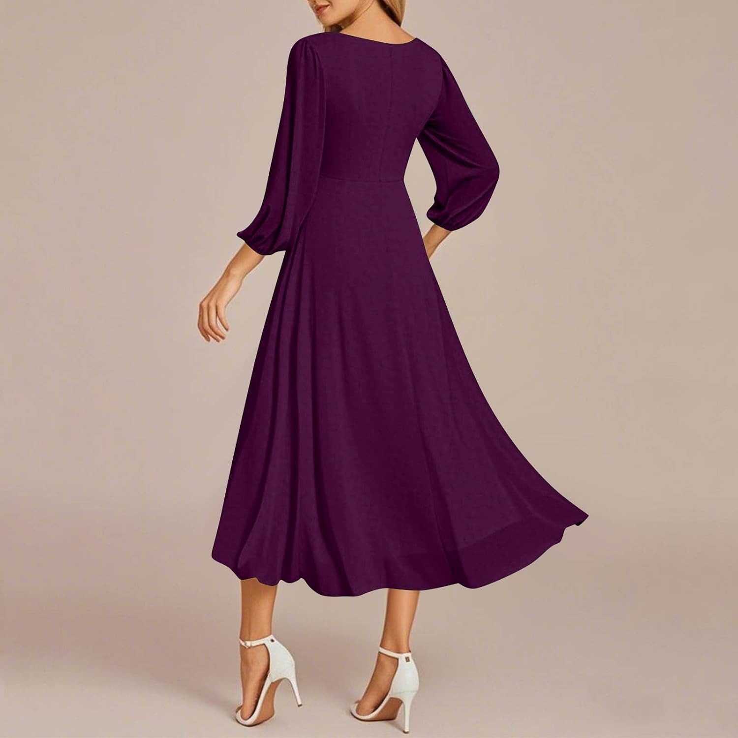 Cocktail Dresses for Women 3/4 Sleeve A Line Summer Dresses 2025 Maxi Chiffon V Neck Elegant Formal Midi Dress - Image 2