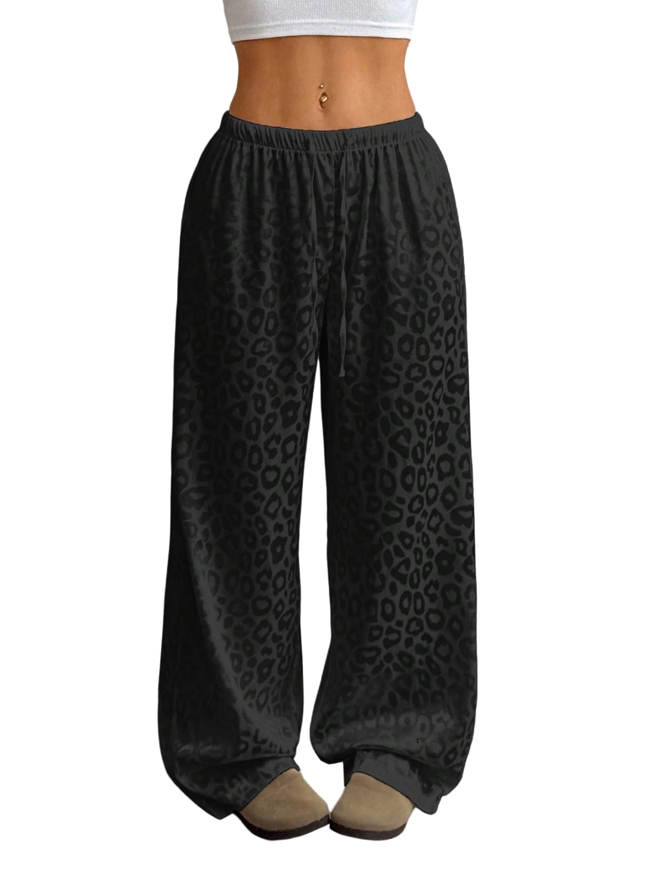 Pantalon de jogging ample femme à jambes larges et taille élastique fluide