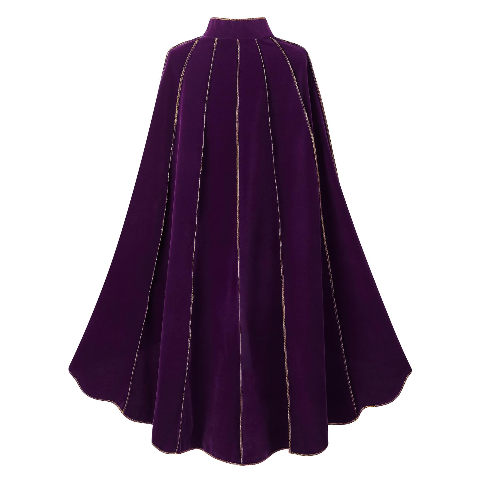 RRCBMD Womens Medieval Cloak Renaissance Victorian Deluxe Stand Collar Velvet Gold Trim Purple Cape for Adult Halloween Cosplay Dress Up 43.3Inch - Image 2