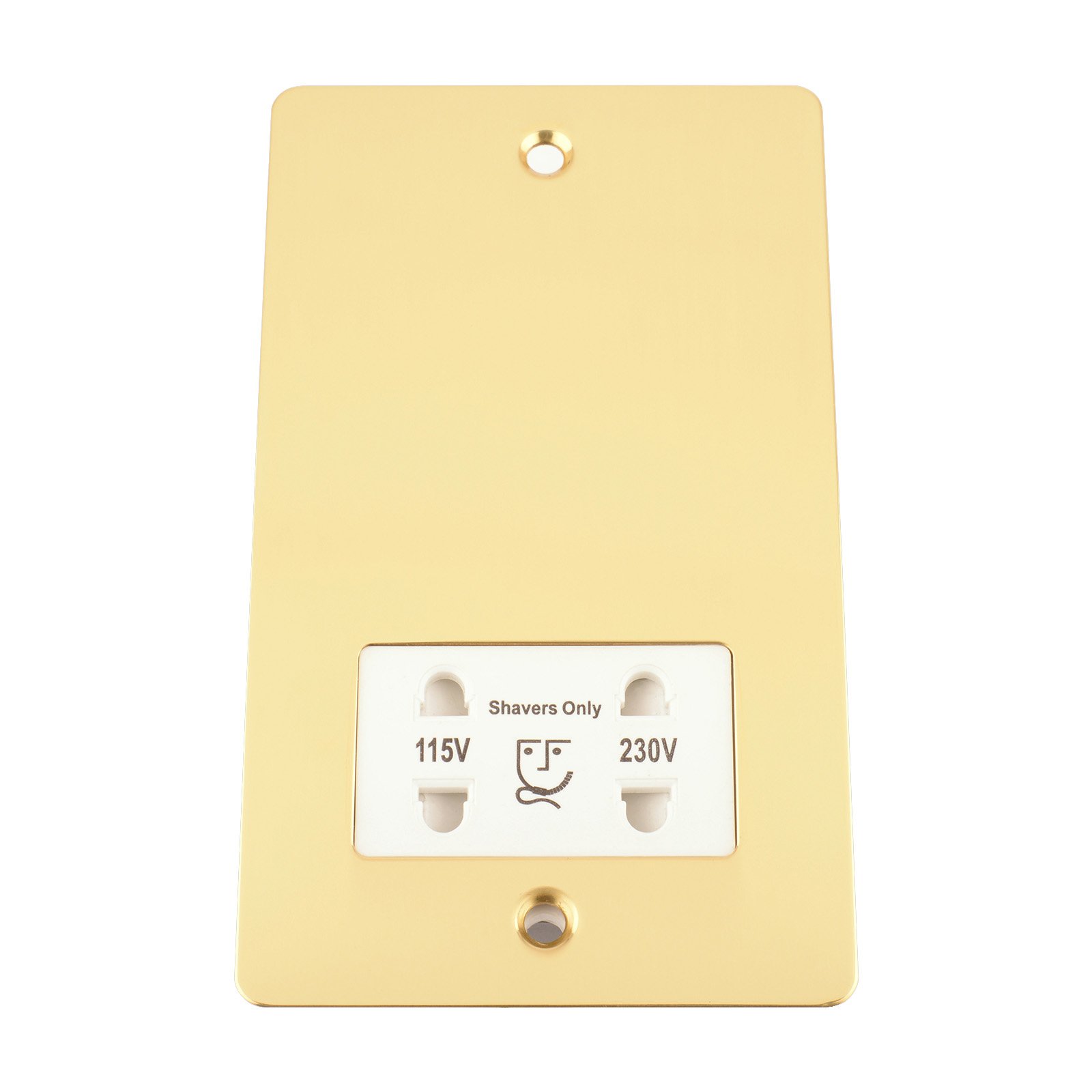 Shaver Socket Dual Voltage 115V/ 230V - Polished Mirror Brass Flat - White Insert