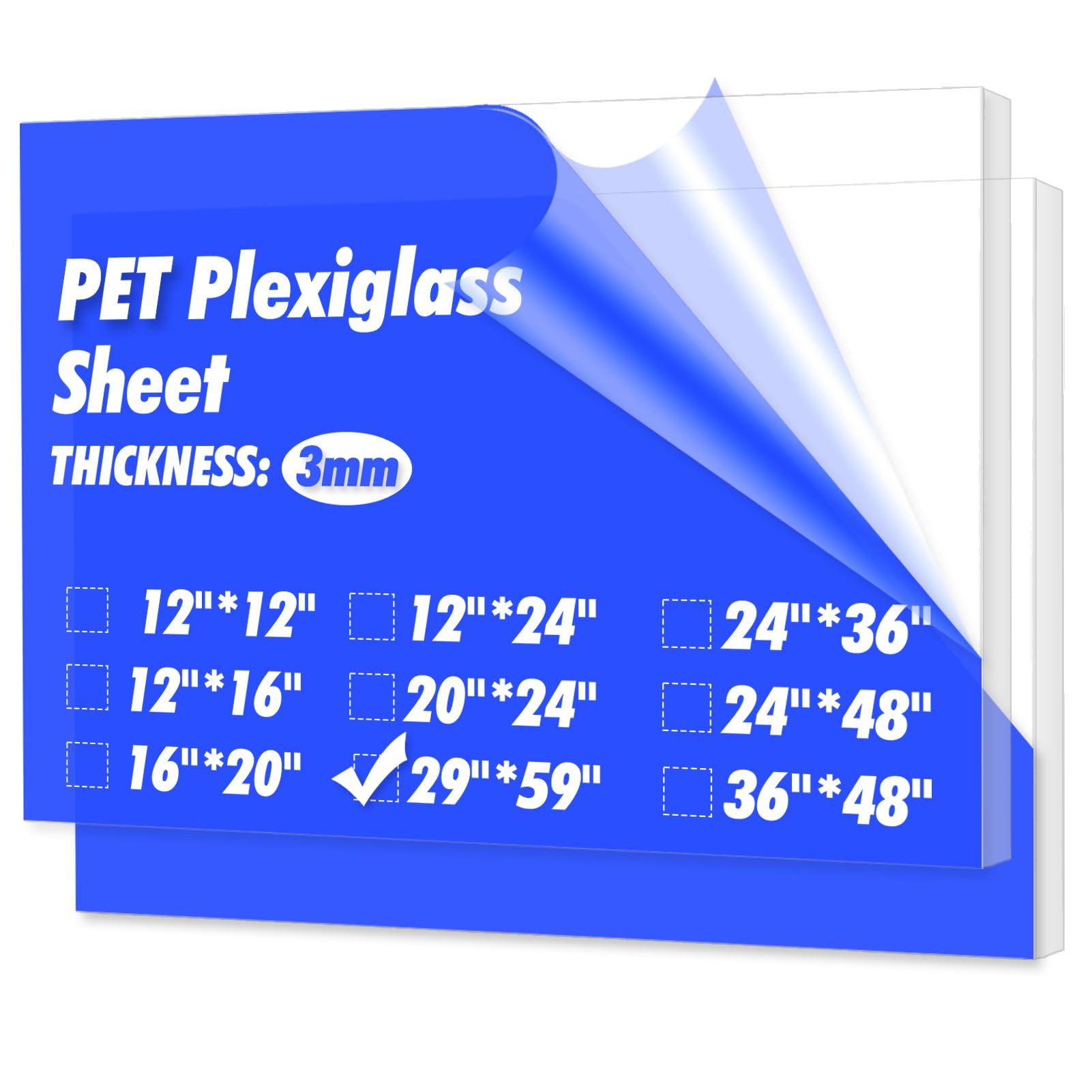 Art3d (2 Pack) 1/8" Thick Plexiglass Sheets - 59" x 29" PET Clear Acrylic Sheets for Art Design?Craft Projects, Signs, DIY in Home, Wedding, Festival,Party,Office