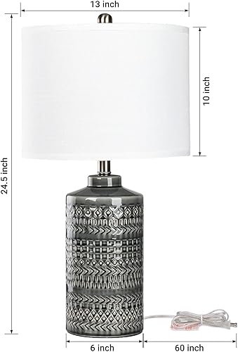 Miniatura 10 de JUNNAI Lámpara de mesa de cerámica blanca de 24.5 pulgadas Lámpara de mesa de noche regulable de 3 vías con pantalla de lino blanco  Lámpara de