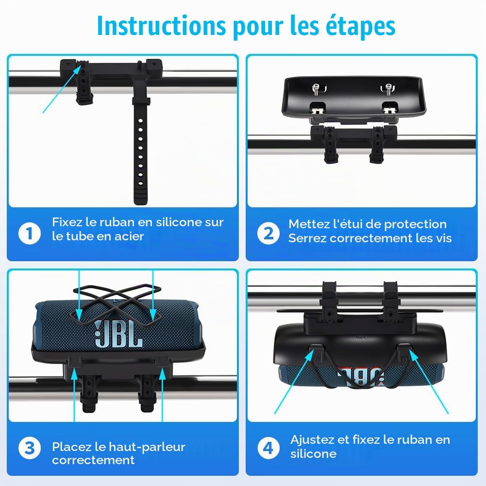 Support Portable pour Enceinte Bluetooth JBL Flip 7/6/5/4/3/Flip Essential 2/Essential — Fixation Universelle à Pince pour Guidon de vélo/Scooter, Chariot de Golf et Garde-Corps de Bateau