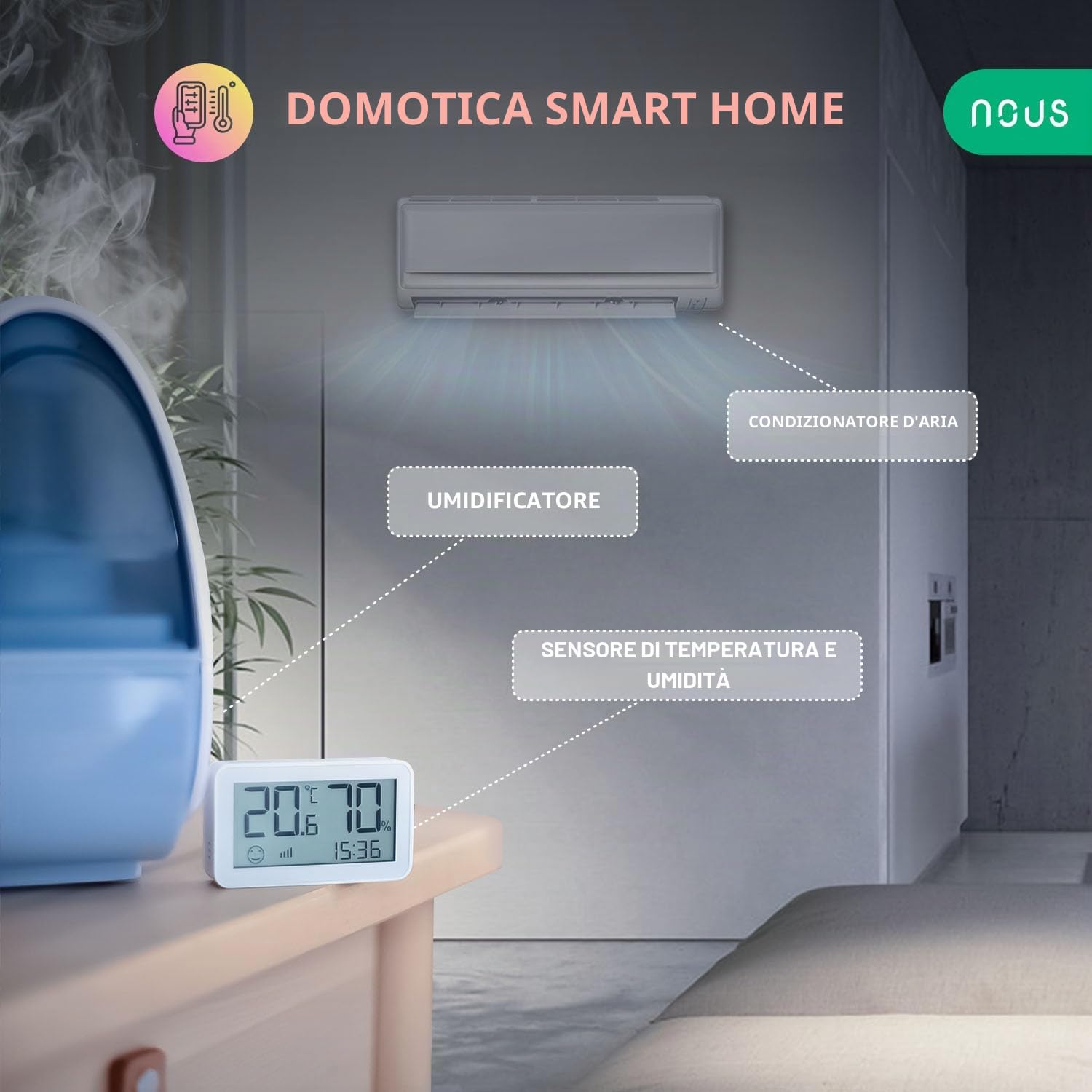NOUS E6 Sensore di temperatura, termometro intelligente igrometro, sensore di temperatura ZigBee digitale Alexa ZigBee TUYA vita intelligente, MQTT, ZigBee2MQTT