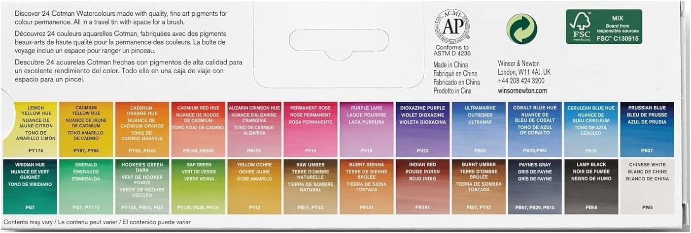 Cotman Winsor & Newton Aquarelle 24 Halb-Nail-Art-Stifte + 1 Pinsel und 1 Karte