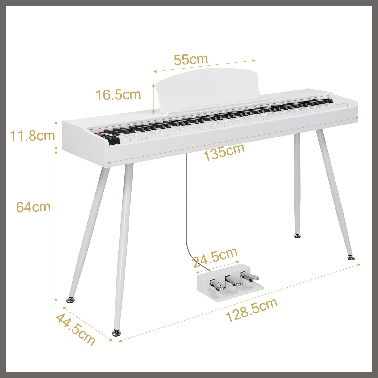 LEADZM Pianoforte Digitale a 88 Tasti con Supporto, Tastiera Completamente Pesata, Pianoforte Elettrico con MIDI USB, Altoparlanti Stereo, Sistema a 3 Pedali (Bianco)