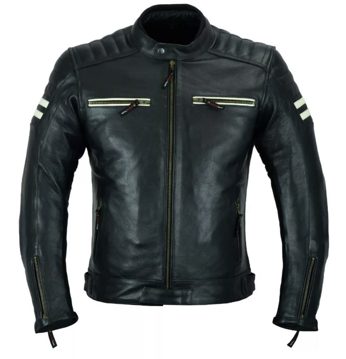 Motorradlederjacke für Herren, schwarz, perforiertes Leder, CE-Protektoren, MBJ-12A