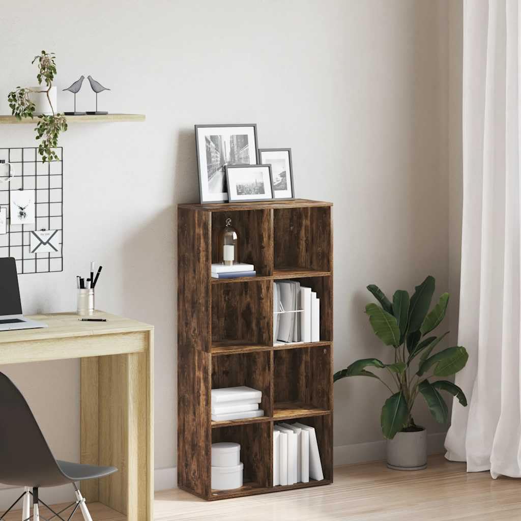 Hothingwell Bibliotheque Chene Fume 66x30x130 cm Wood Ingenierie | 8 przegródek, przechowywanie książek, wszechstronne poziome, łatwe czyszczenie, dołączony uchwyt ścienny
