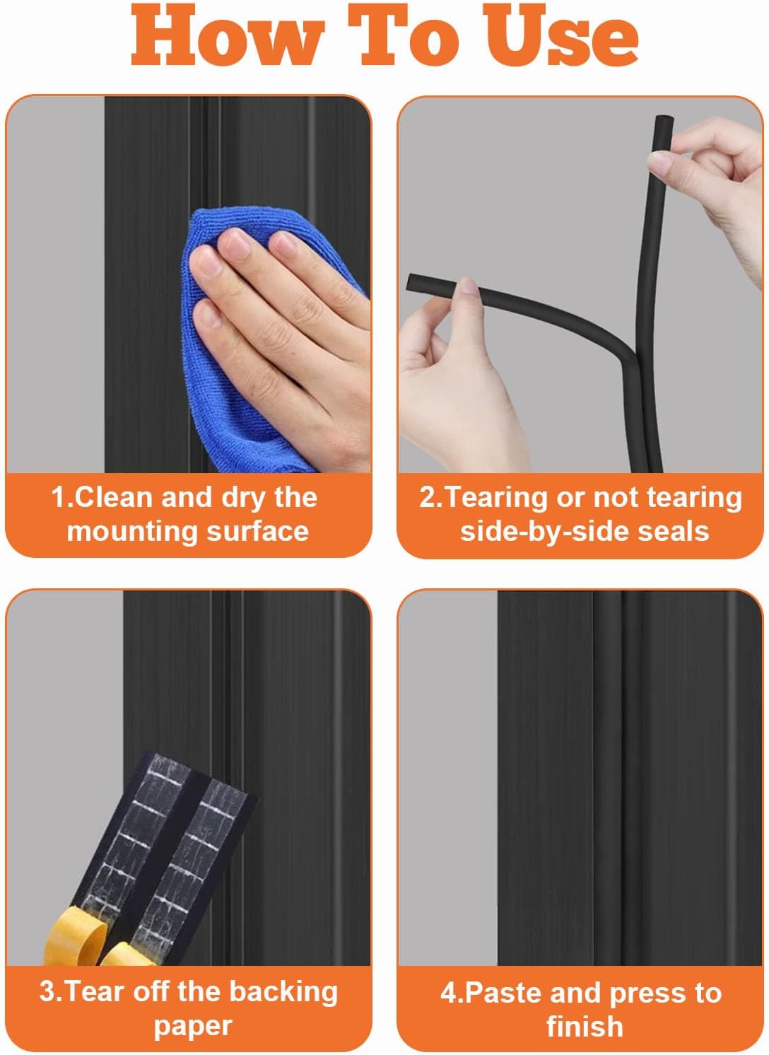 32.8 Ft Weather Stripping Door Seal Strip,Self Adhesive Door Soundproofing D Shaped Weatherstripping for Door Frame/Window,Black,3/8" W × 1/4" T
