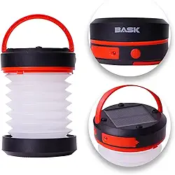 BASK Lanterna Solar Retrátil 2 em 1 – Carrega Solar + USB, Bateria 800 mAh (10 h), 3 Modos LED + SOS, 100LM, Retrátil, Portátil p/ Camping e Emergência