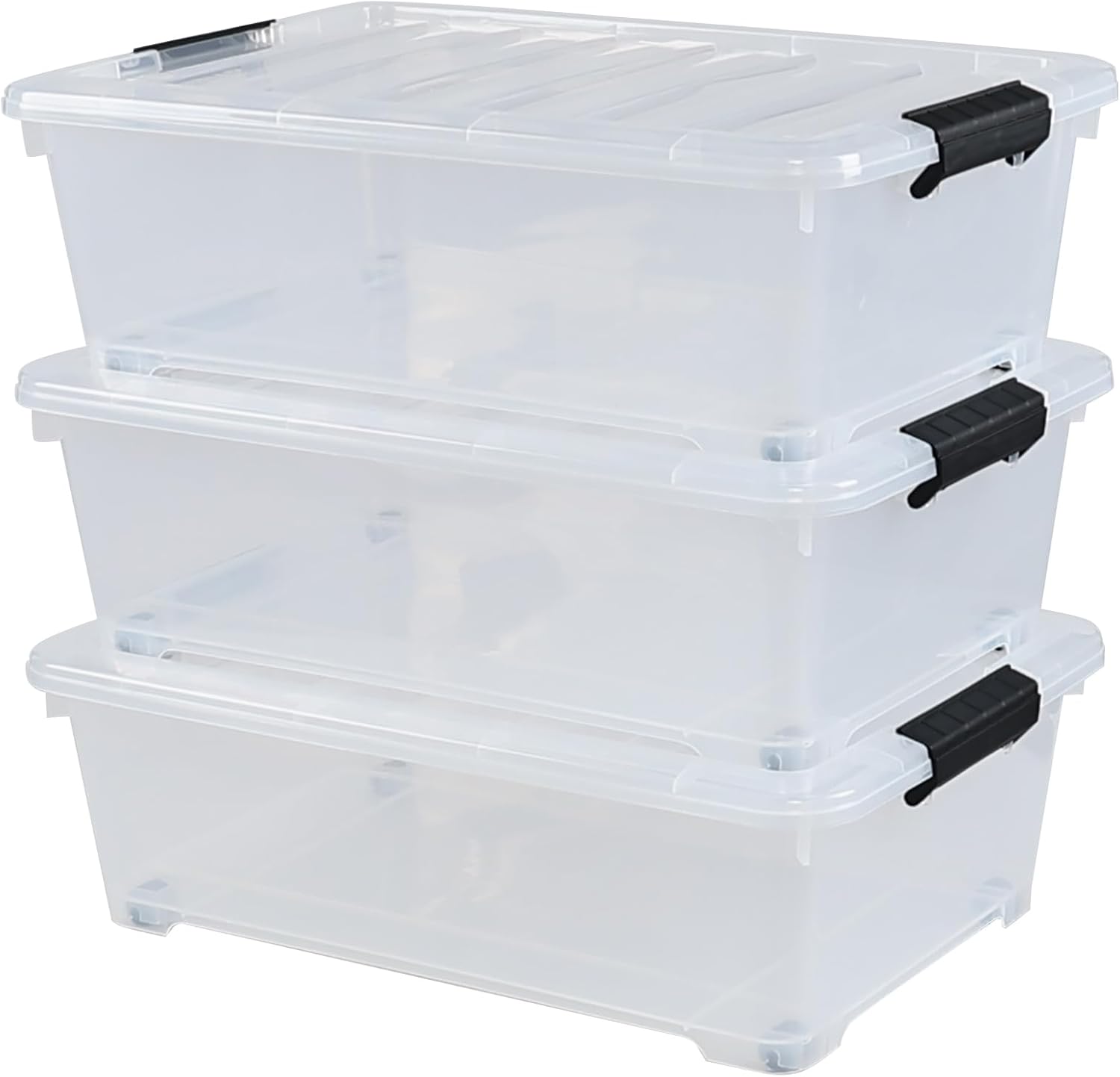 Zopnny 3-Pack 20 Quart Under Bed Shoe Storage Organizer, Underbed Storage Container Box with Wheels, Clear