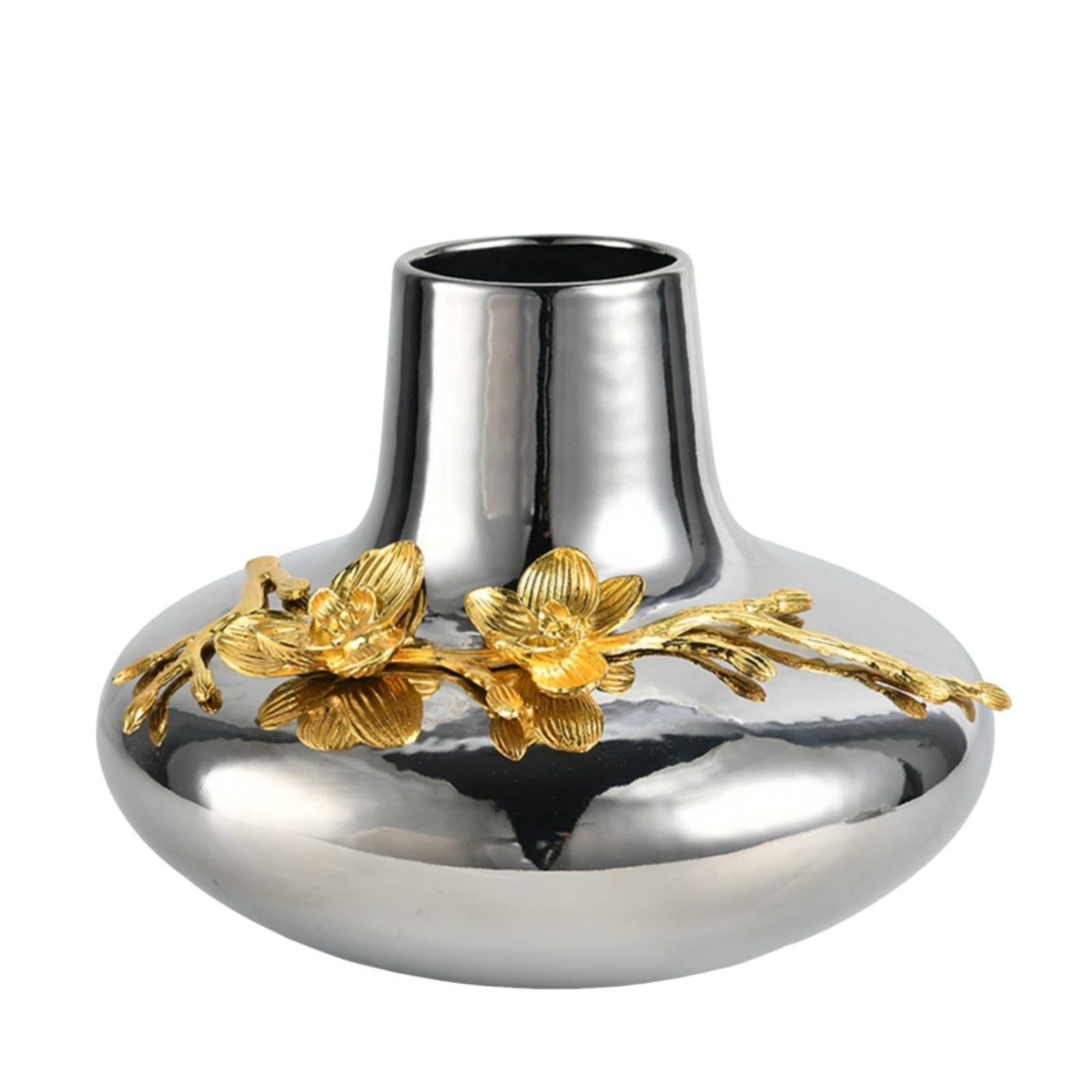 predolo Florero con Acabado Plateado Elegante Jarrón con Cuello Estrecho Dorado Jarrones para Mesa Centro
