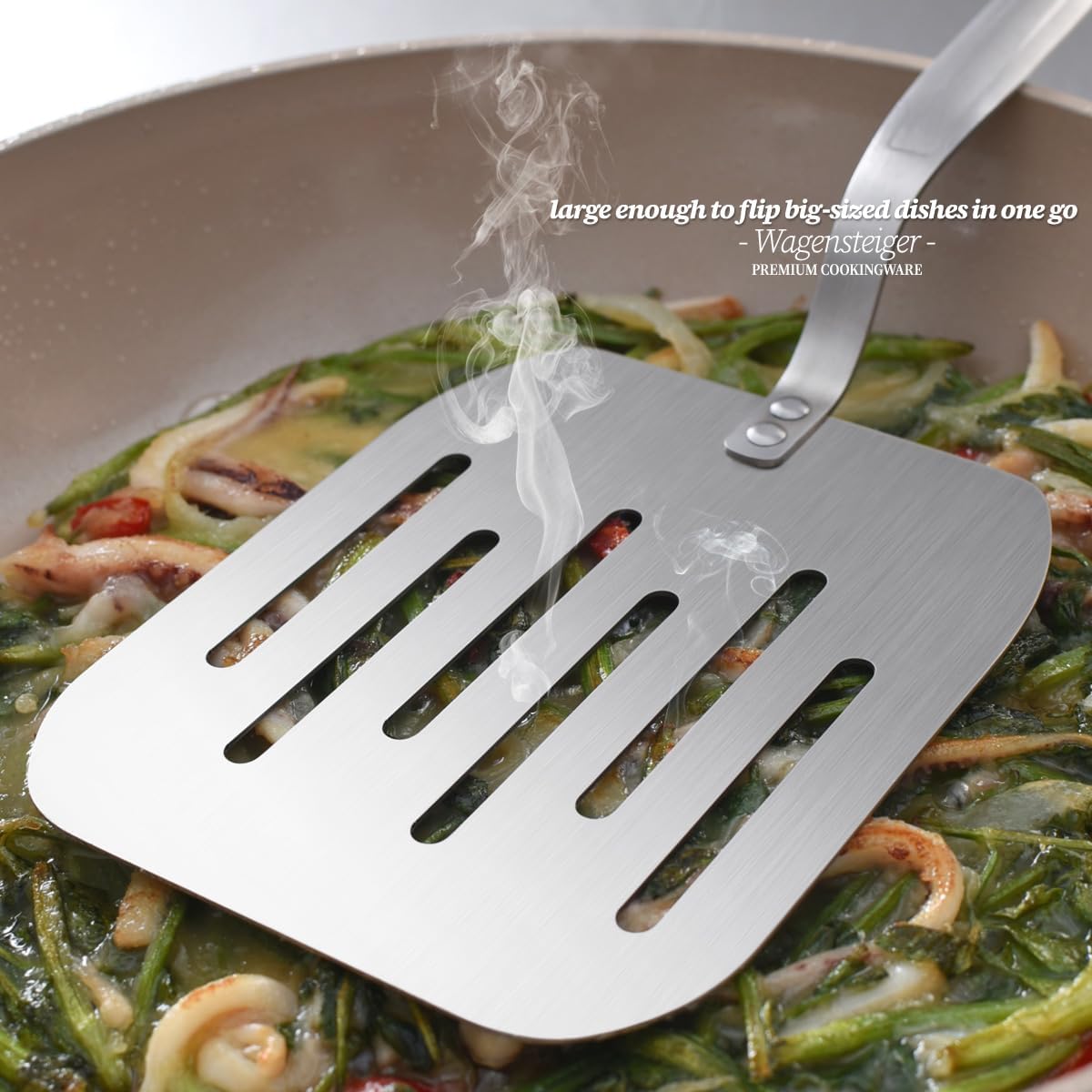 WAGENSTEIGER Extra Wide Stainless Steel Turner Spatula - Commercial Grade Non-Stick Easy Flipping Design Thin Blade & Heat Resistant Handles For Omelette, Fish, Burgers, Pancake, Korean Jeon, Flipper - Image 2