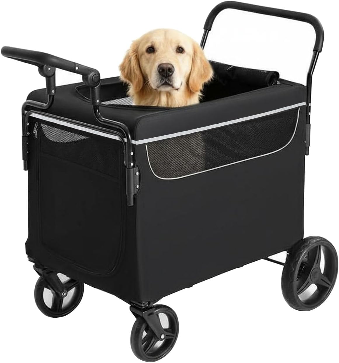Dog Wagon for Large Dogs, 2-in-1 Push-Pull Pet Stroller with Ramp, Foldable All Terrain Cart for Medium Dogs, Features One-Step Brake, Suitable for Camping & Outdoor Walks