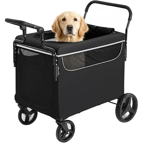 Garvee All Terrain Dog Stroller Wagon, Large & Medium Dog Pet Cart with Ramp, Foldable 2-in-1 Push-Pull Design, One-Step Brake System, Great for Outdoor Use, Walks, Camping