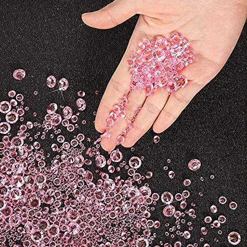 Hicarer 7000 Pieces Diamond Decorations Bling Bling Diamond Vase Filler Acrylic Gem Table Scatter Crystals in Four Sizes Table Decorations for Wedding Birthday Party Bridal Shower(Pink) - Thumbnail 4