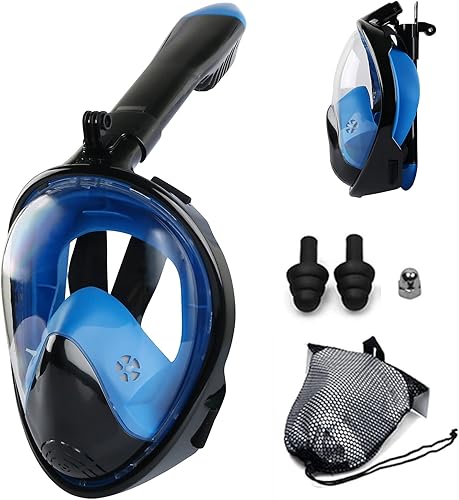 Juego de esnórquel para adultos, máscara de buceo panorámico de 180 con soporte para cámara y esnórquel plegable con parte superior seca, para